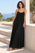 Sienna Open Back Maxi Dress in Black – terrace lifestyle view