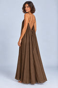 Sienna Open Back Maxi Dress in Brown – studio three-quarter view