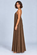 Sienna Open Back Maxi Dress in Brown – studio side profile