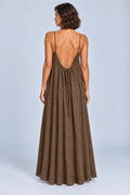 Sienna Open Back Maxi Dress in Brown – studio back view