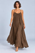 Sienna Open Back Maxi Dress in Brown – studio movement view