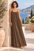 Sienna Open Back Maxi Dress in Brown – terrace lifestyle view