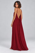 Sienna Open Back Maxi Dress in Burgundy – studio three-quarter view