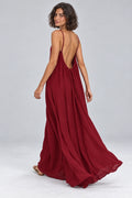 Sienna Open Back Maxi Dress in Burgundy – studio movement view