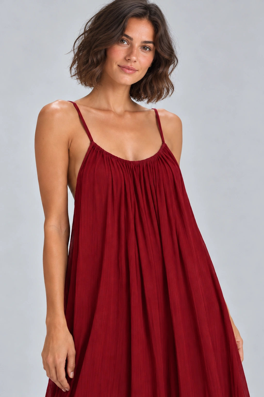 Sienna Open Back Maxi Dress in Burgundy – studio detail