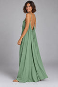 Sienna Open Back Maxi Dress in Green – studio three-quarter view