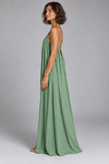 Sienna Open Back Maxi Dress in Green – studio side profile