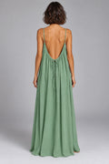 Sienna Open Back Maxi Dress in Green – studio back view