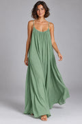 Sienna Open Back Maxi Dress in Green – studio movement view