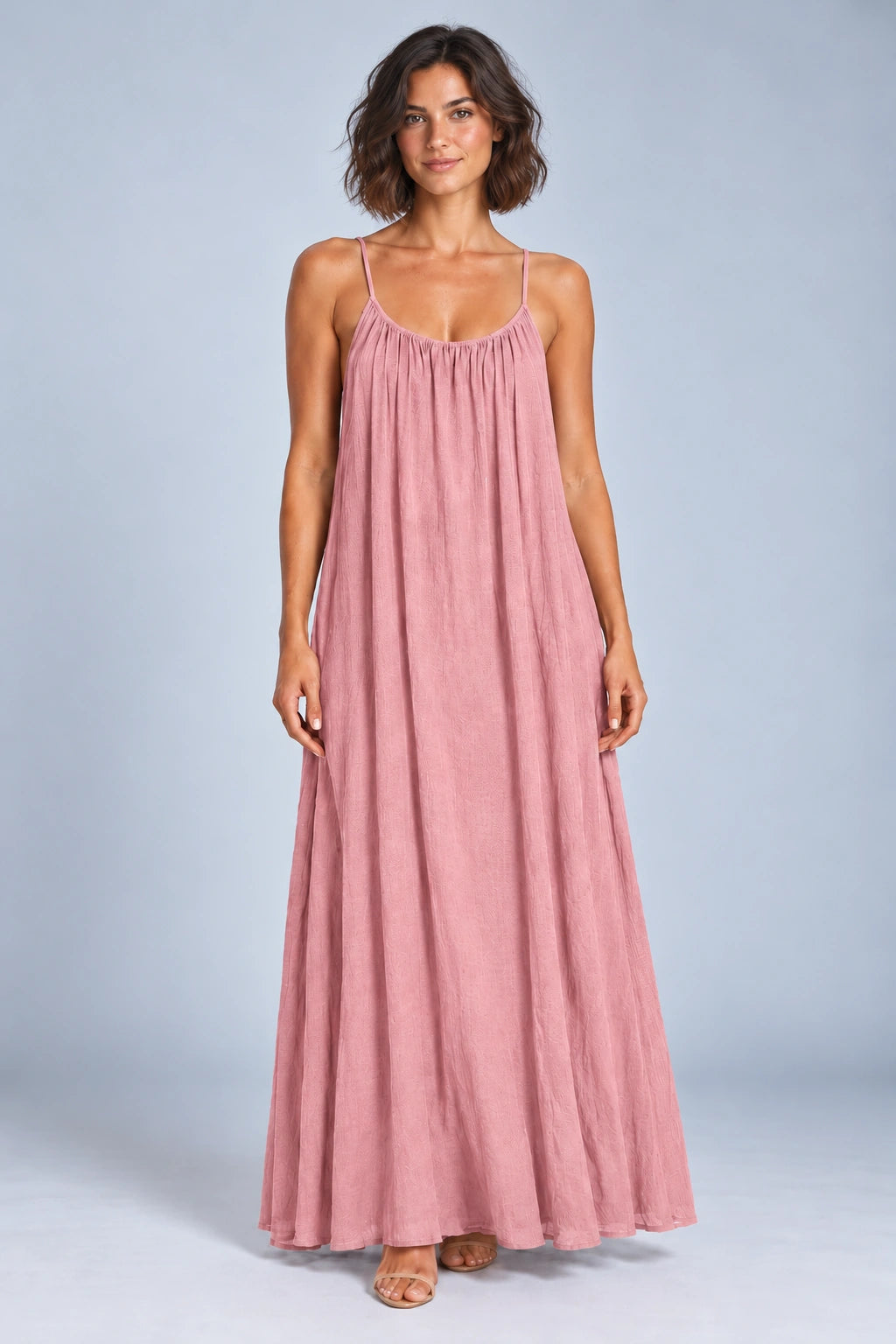 Sienna Open Back Maxi Dress in Pink – studio front view