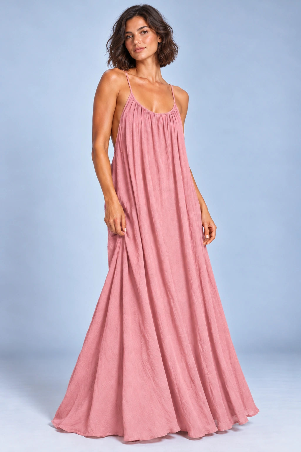 Sienna Open Back Maxi Dress in Pink – studio detail