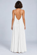 Sienna Open Back Maxi Dress in White – studio back view