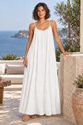 Sienna Open Back Maxi Dress in White – terrace lifestyle view